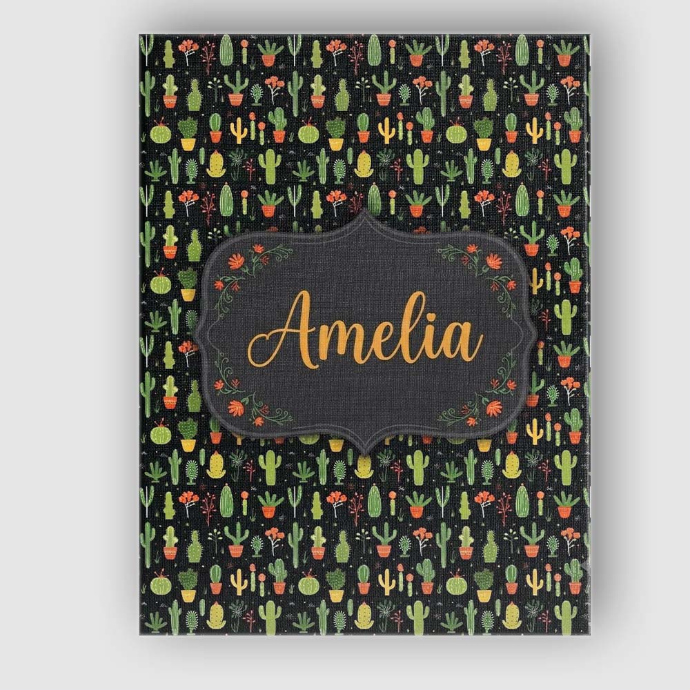 Personalised Name Cute Cartoon Cactus Custom Modern Room Accent Creative Decorator Style Canvas Wall Art Print Decor Picture Ready to Hang