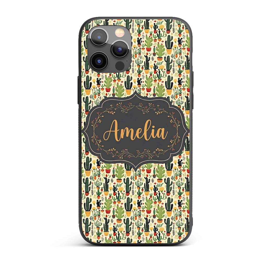 Whimsical Mixed Cactus and Succulent Illustration Custom Name Protective Phone Case Mobile Cover Durable Everyday Smartphone Shock Resistant