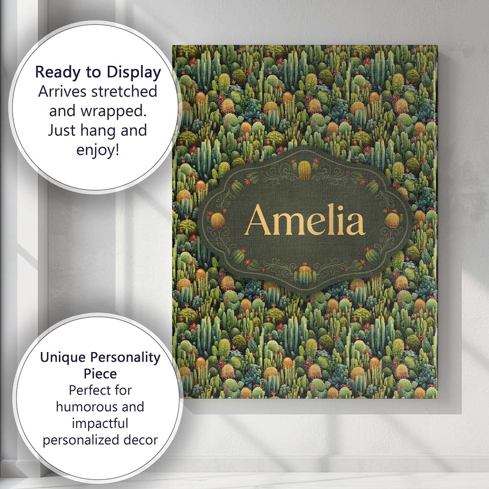 Personalised Name Dense Green Cactus Jungle Custom Bespoke Interior Contemporary Canvas Wall Art Print Decor Picture Ready to Hang