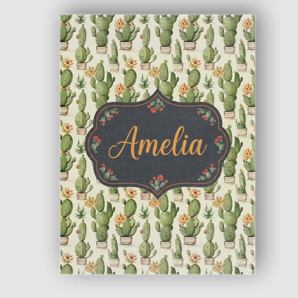 Personalised Name Soft Green Cactus with Custom Unique Gift Idea Elegant Feature Canvas Wall Art Print Decor Picture Ready to Hang