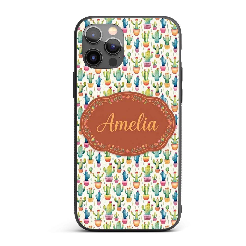 Colourful Watercolor Cactus Pots Fun Seamless Custom Name Protective Phone Case Mobile Cover Durable Everyday Smartphone Shock Resistant