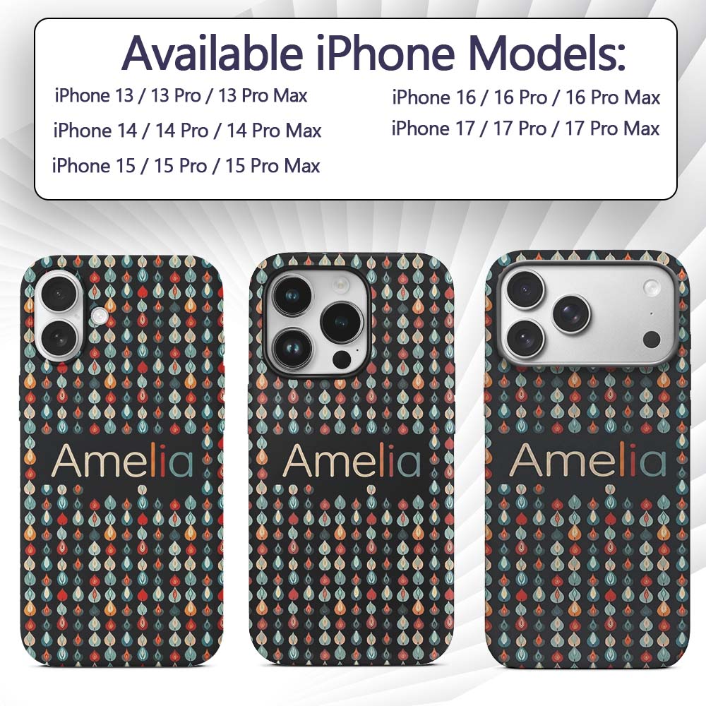 Colorful Leaf Drops Geometric Dark Background Custom Name Protective Phone Case Mobile Cover Durable Everyday Smartphone Shock Resistant