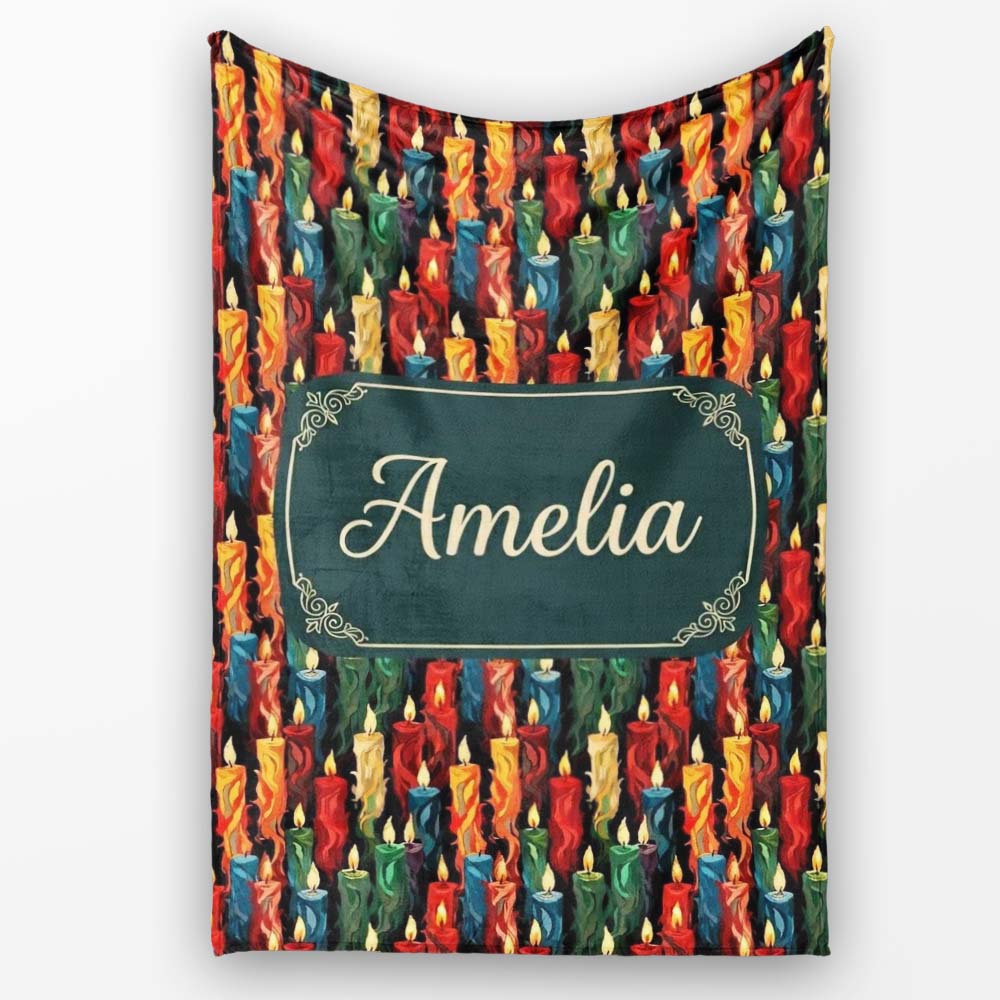 Vibrant Multicolor Dripping Wax Candles Dark Seamless Pattern Name Personalised Custom Name Super Soft Fleece Blanket Bed Sofa Throw