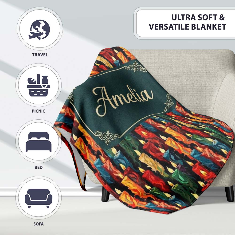 Vibrant Multicolor Dripping Wax Candles Dark Seamless Pattern Name Personalised Custom Name Super Soft Fleece Blanket Bed Sofa Throw