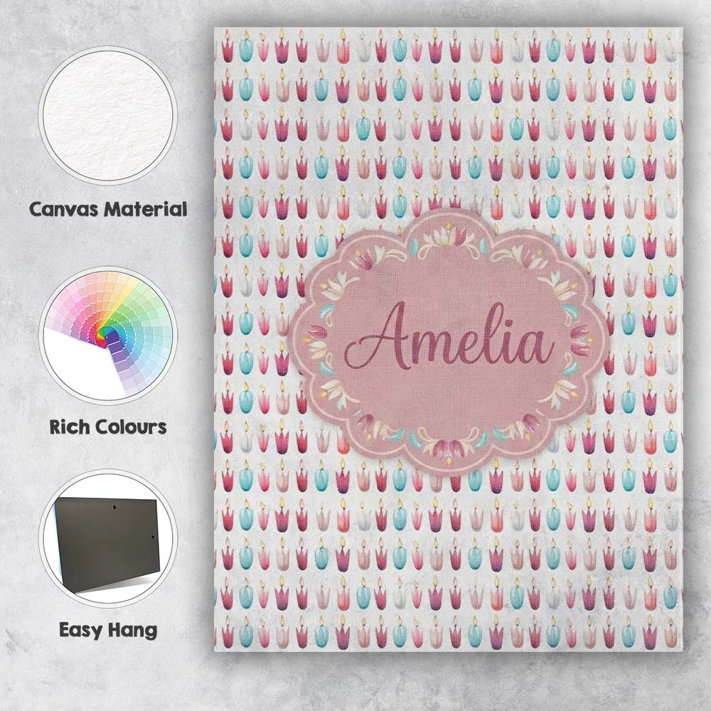Personalised Name Soft Pastel Candle Shapes Custom Bespoke Interior Contemporary Canvas Wall Art Print Decor Picture Ready to Hang