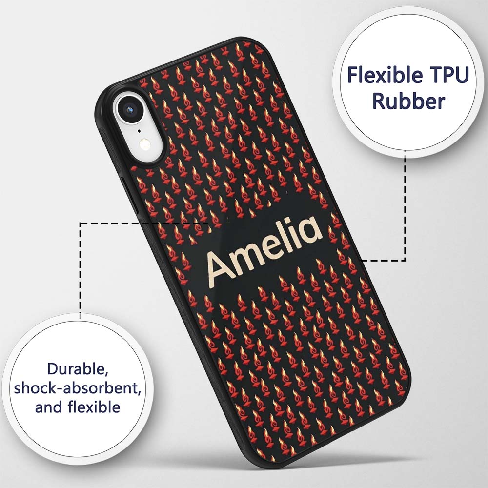 Minimal Red Flame on Dark Background Seamless Custom Name Protective Phone Case Mobile Cover Durable Everyday Smartphone Shock Resistant