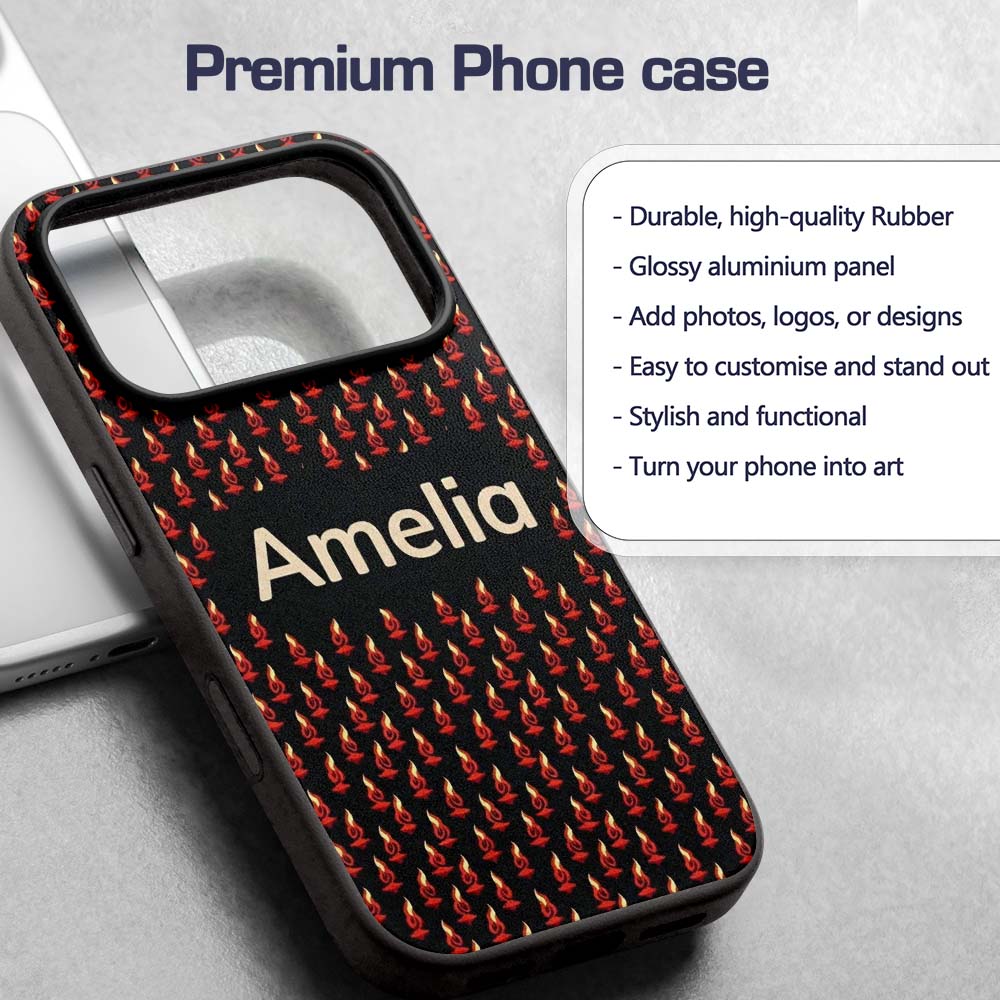 Minimal Red Flame on Dark Background Seamless Custom Name Protective Phone Case Mobile Cover Durable Everyday Smartphone Shock Resistant