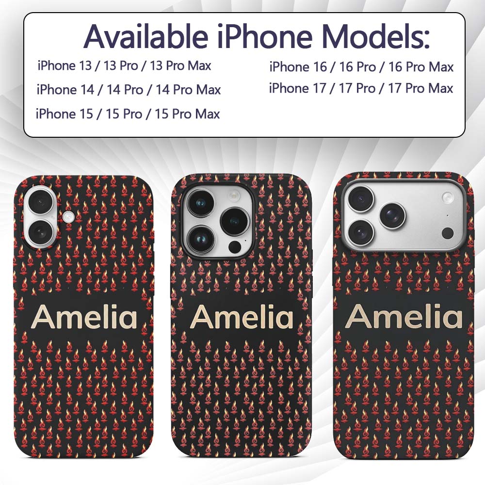 Minimal Red Flame on Dark Background Seamless Custom Name Protective Phone Case Mobile Cover Durable Everyday Smartphone Shock Resistant