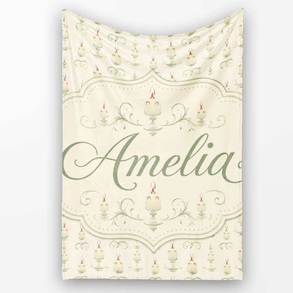 Soft Vintage Candle Holders with Light Glow Seamless Pattern Name Personalised Custom Name Super Soft Fleece Blanket Bed Sofa Throw