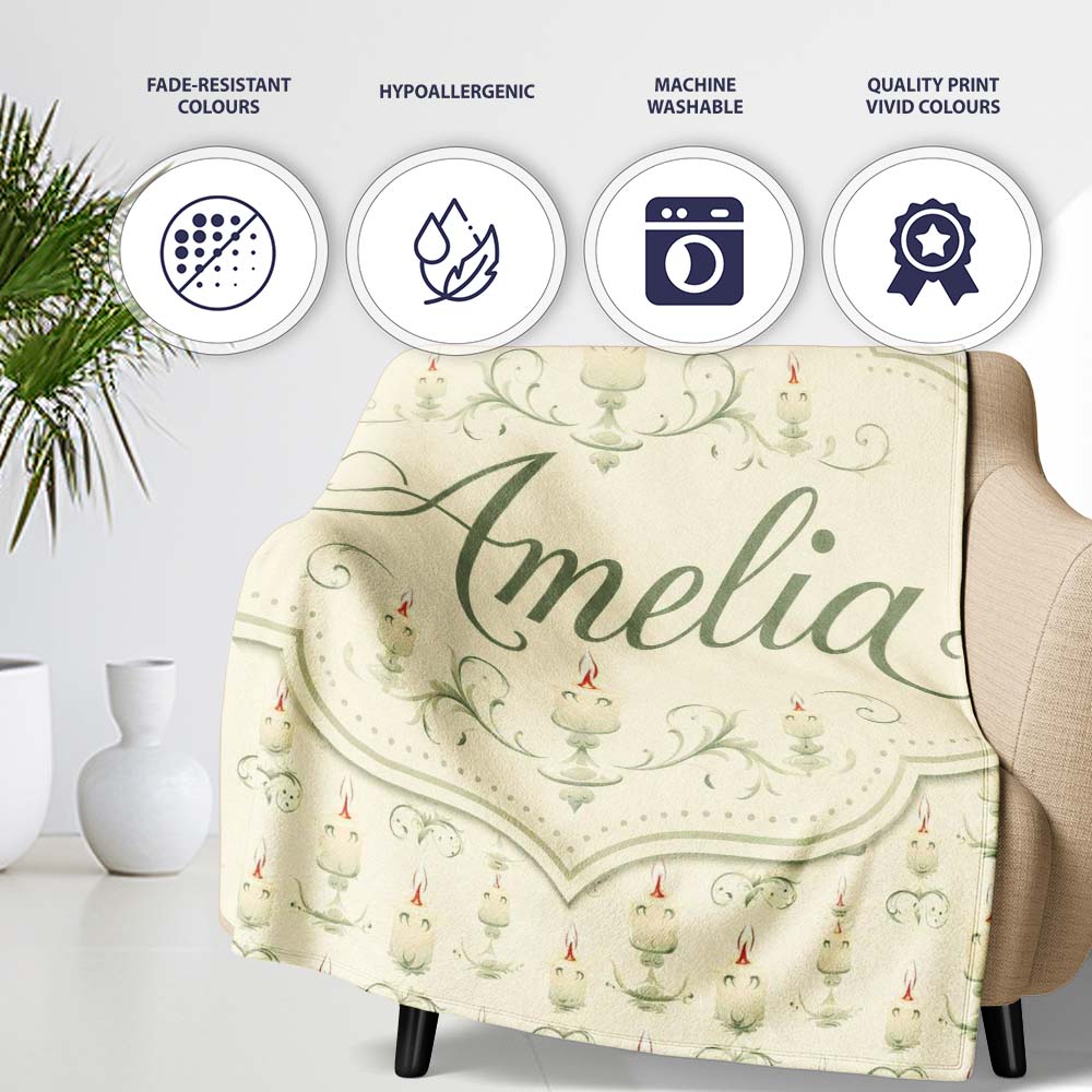 Soft Vintage Candle Holders with Light Glow Seamless Pattern Name Personalised Custom Name Super Soft Fleece Blanket Bed Sofa Throw