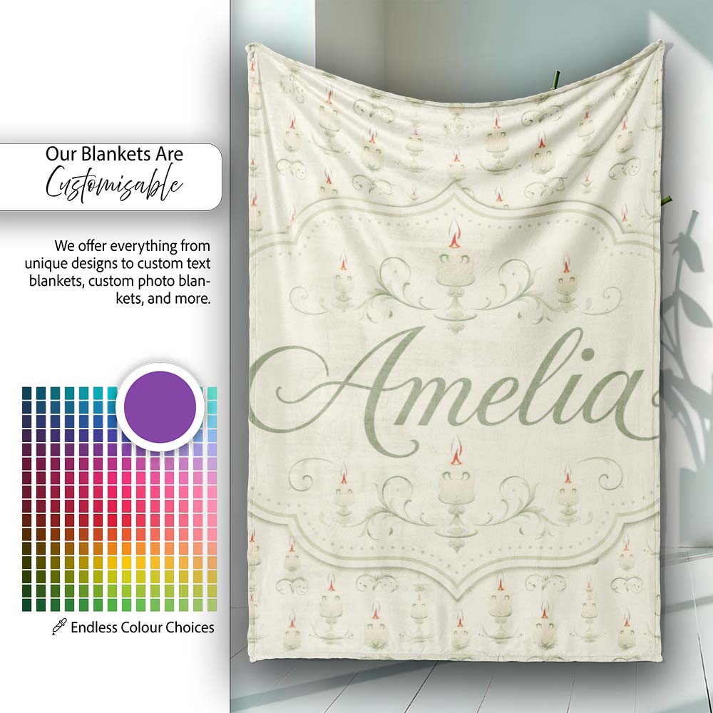 Soft Vintage Candle Holders with Light Glow Seamless Pattern Name Personalised Custom Name Super Soft Fleece Blanket Bed Sofa Throw