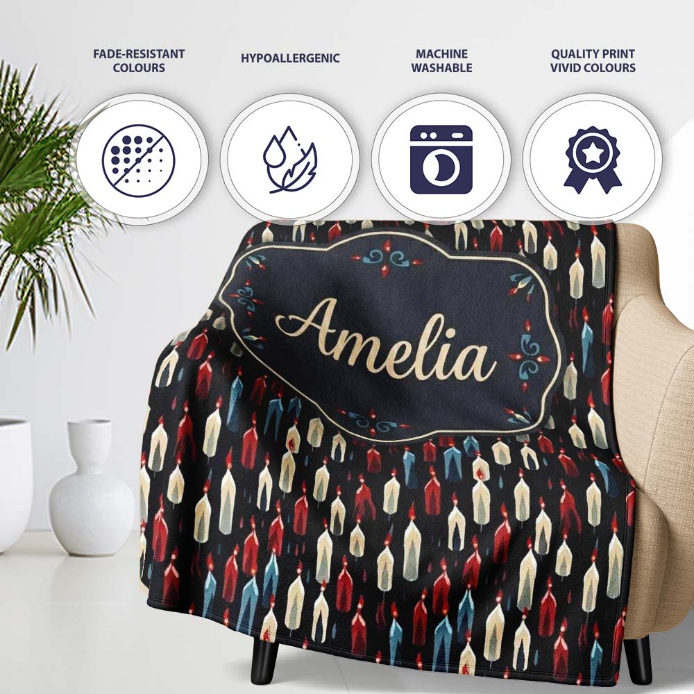 Abstract Dripping Candle Shapes on Dark Seamless Pattern Name Cute Personalised Custom Name Super Soft Fleece Blanket Bed Sofa Throw