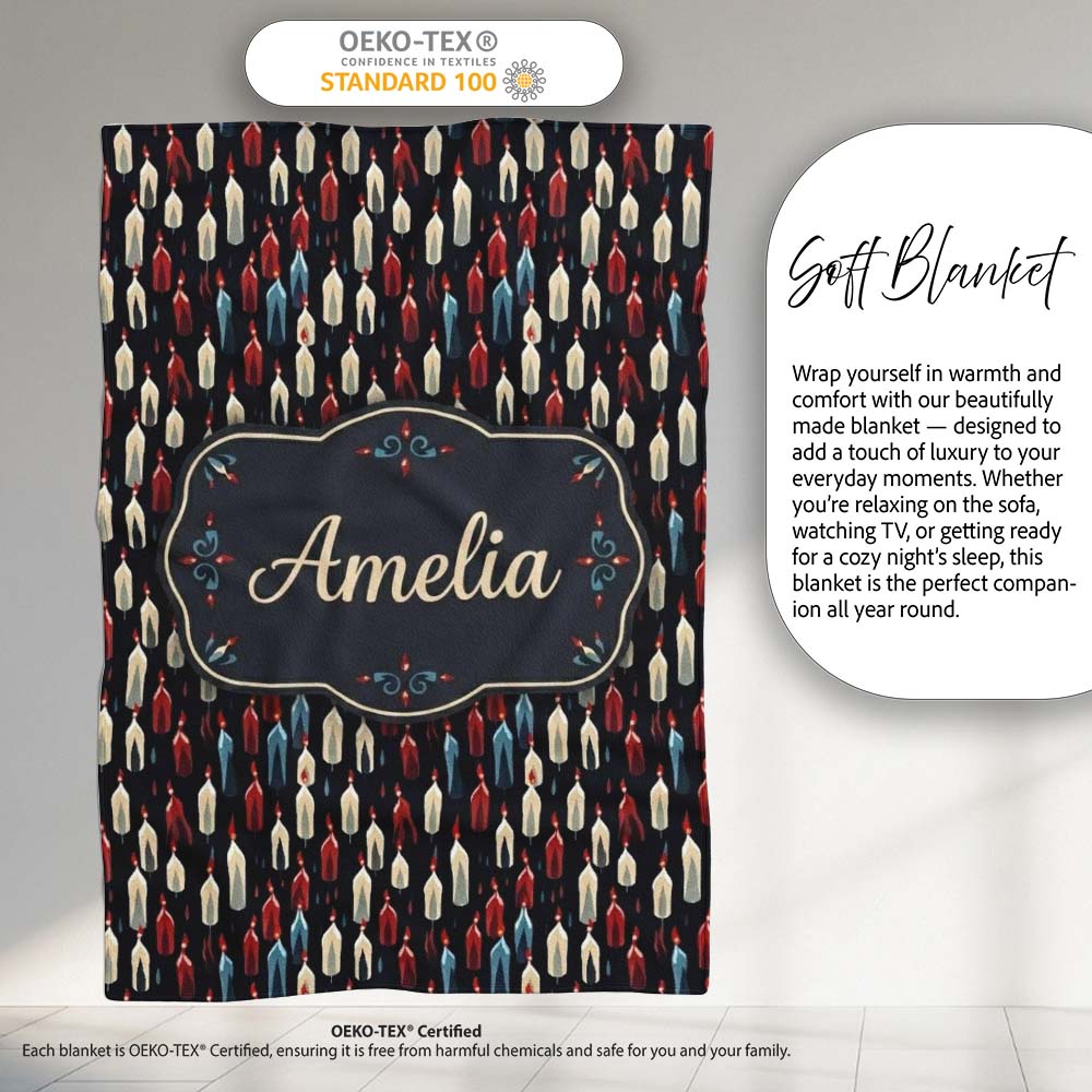 Abstract Dripping Candle Shapes on Dark Seamless Pattern Name Cute Personalised Custom Name Super Soft Fleece Blanket Bed Sofa Throw