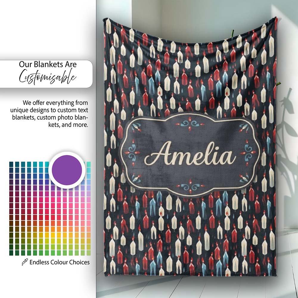 Abstract Dripping Candle Shapes on Dark Seamless Pattern Name Cute Personalised Custom Name Super Soft Fleece Blanket Bed Sofa Throw