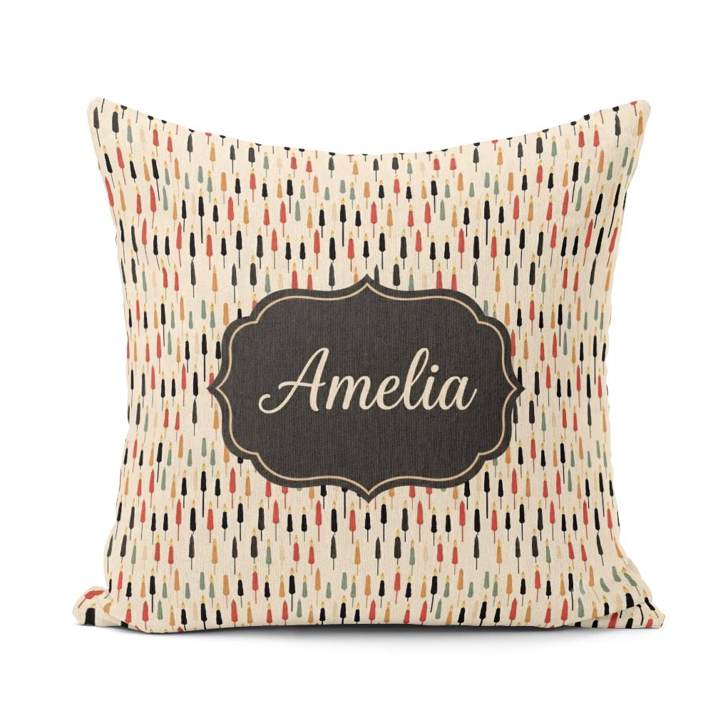 Custom Name Minimal Tall Silhouettes in Warm Tones Seamless Name Square Filled Cushion Throw Pillow Sofa Bed Home Decor Zip Washable UK Made