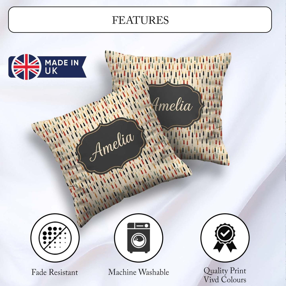 Custom Name Minimal Tall Silhouettes in Warm Tones Seamless Name Square Filled Cushion Throw Pillow Sofa Bed Home Decor Zip Washable UK Made