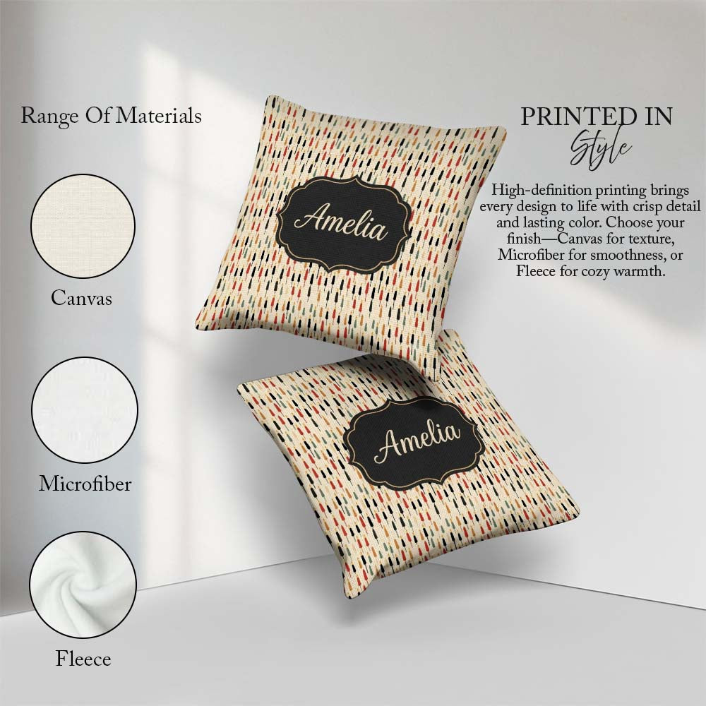 Custom Name Minimal Tall Silhouettes in Warm Tones Seamless Name Square Filled Cushion Throw Pillow Sofa Bed Home Decor Zip Washable UK Made