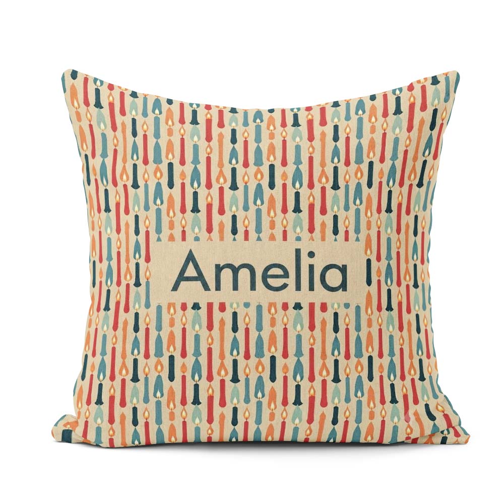 Custom Name Colorful Vertical Candle with Flame Details Seamless Square Filled Cushion Throw Pillow Sofa Bed Home Decor Zip Washable UK Made