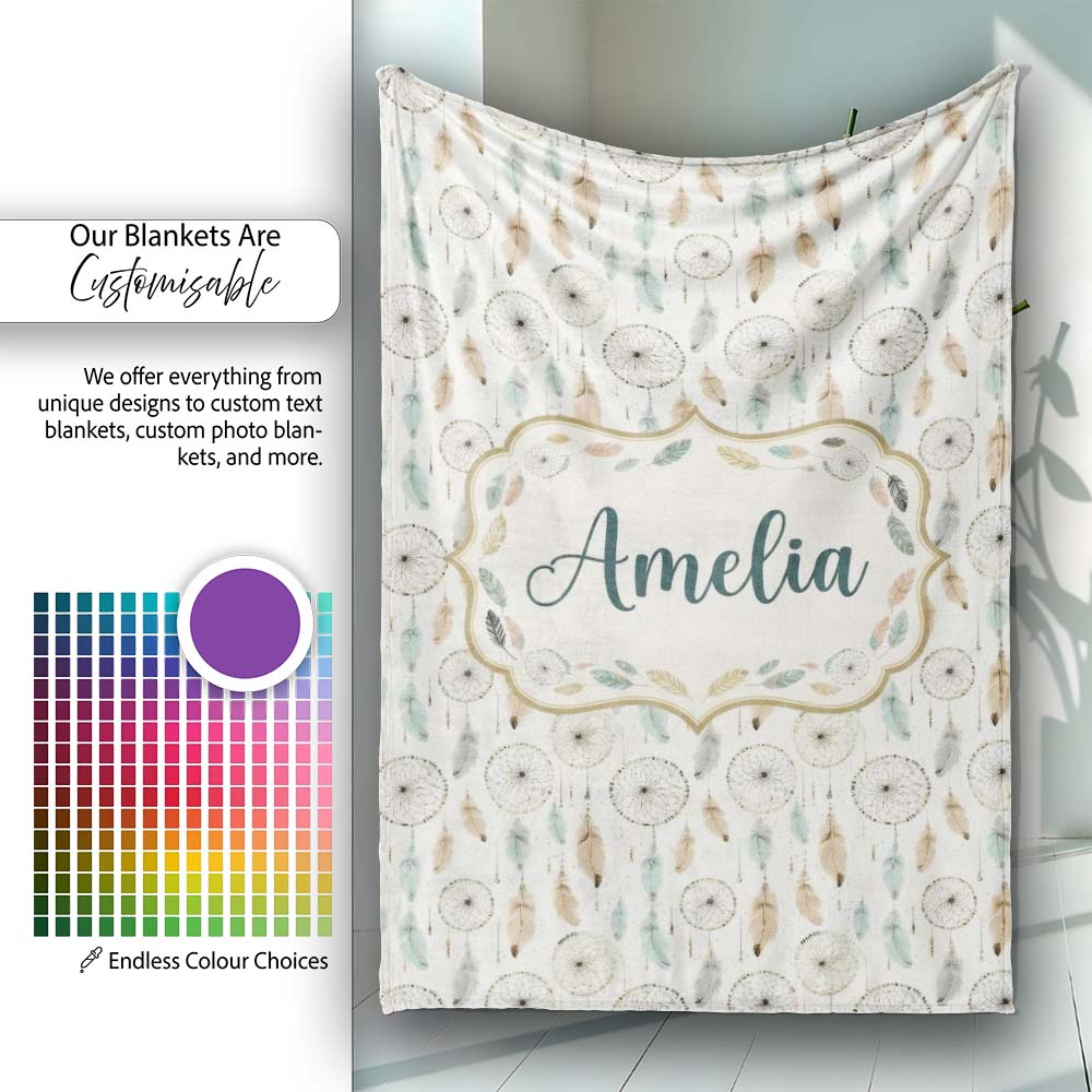 Elegant Dreamcatcher Feathers Minimal Seamless Pattern Designs Name Personalised Custom Name Super Soft Fleece Blanket Bed Sofa Throw