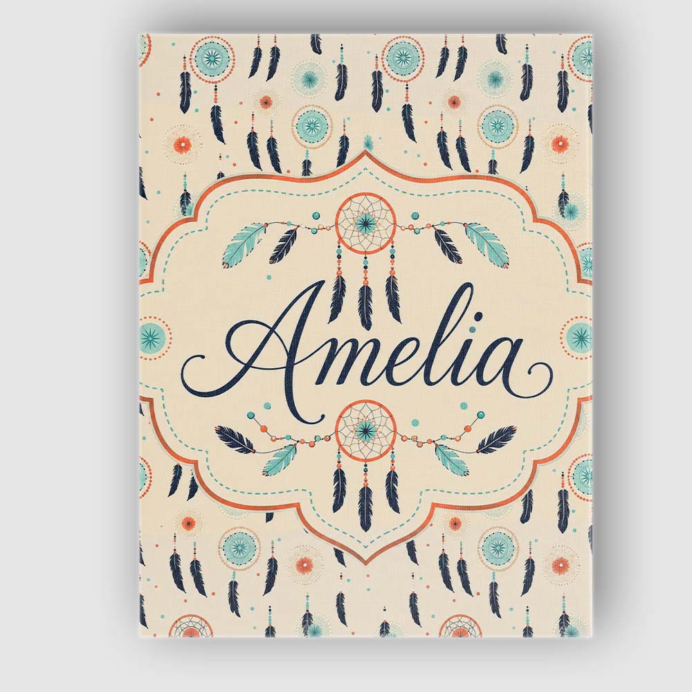 Personalised Name Boho Dreamcatcher Feathers Custom Bespoke Contemporary Display Canvas Wall Art Print Decor Picture Ready to Hang