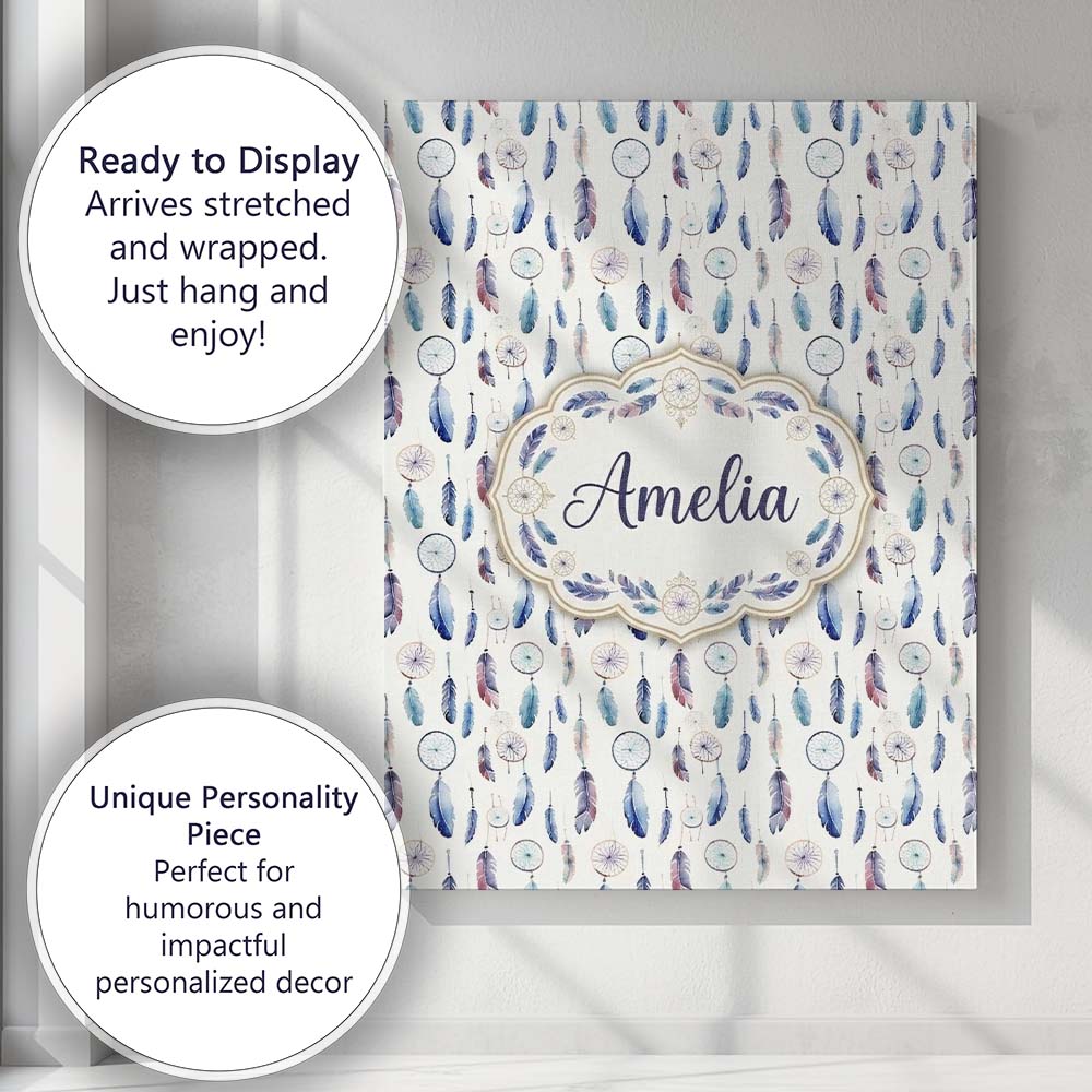 Personalised Name Soft Blue Dreamcatcher Custom Unique Gift Idea Elegant Feature Canvas Wall Art Print Decor Picture Ready to Hang