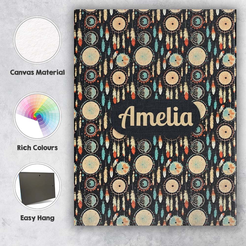 Personalised Name Dark Tribal Dreamcatcher Custom Unique Gift Idea Elegant Feature Canvas Wall Art Print Decor Picture Ready to Hang