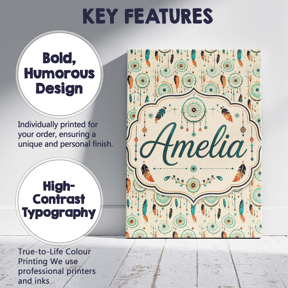 Personalised Name Turquoise Dreamcatcher Custom Unique Gift Idea Elegant Feature Canvas Wall Art Print Decor Picture Ready to Hang
