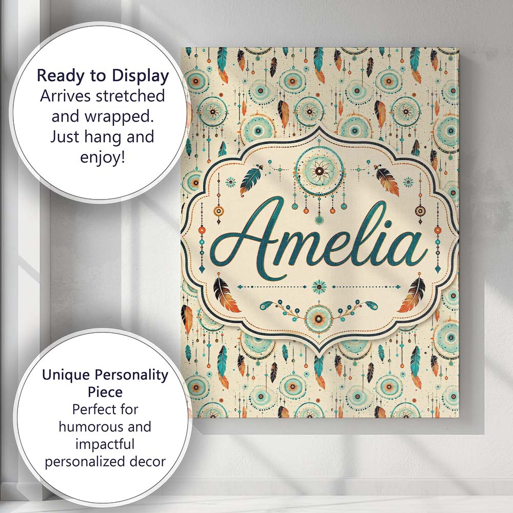 Personalised Name Turquoise Dreamcatcher Custom Unique Gift Idea Elegant Feature Canvas Wall Art Print Decor Picture Ready to Hang