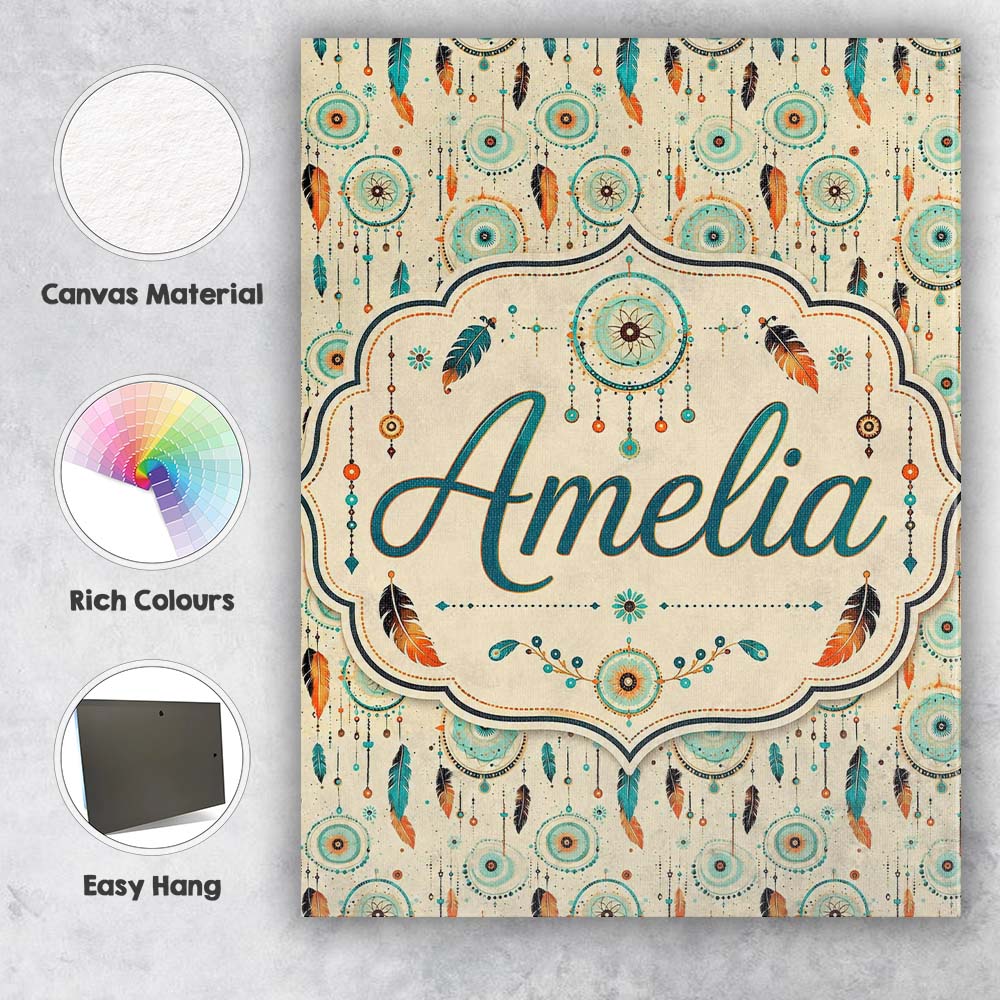 Personalised Name Turquoise Dreamcatcher Custom Unique Gift Idea Elegant Feature Canvas Wall Art Print Decor Picture Ready to Hang
