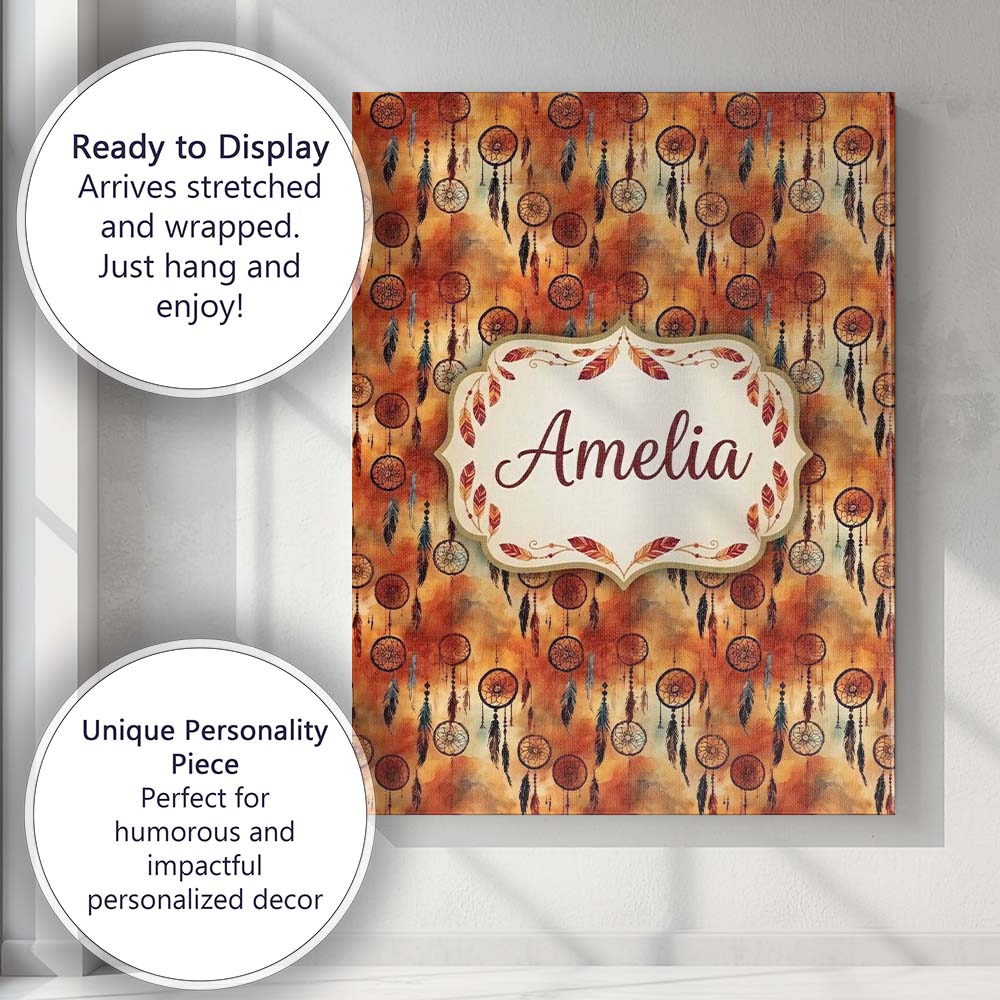 Personalised Name Autumn Dreamcatcher Custom Modern Room Accent Creative Decorator Style Canvas Wall Art Print Decor Picture Ready to Hang