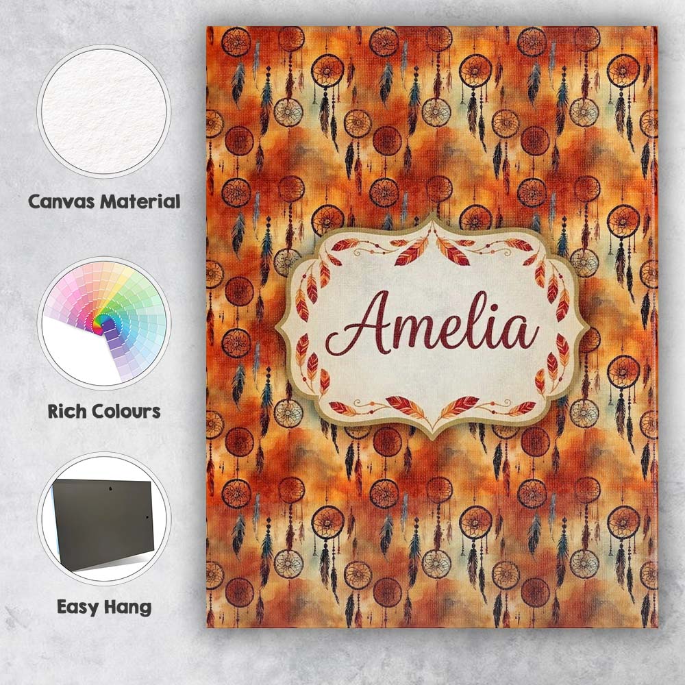 Personalised Name Autumn Dreamcatcher Custom Modern Room Accent Creative Decorator Style Canvas Wall Art Print Decor Picture Ready to Hang