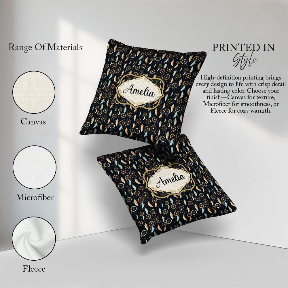 Custom Name Dreamcatcher Night Sky Stars Feather Hanging Pattern Square Filled Cushion Throw Pillow Sofa Bed Home Decor Zip Washable UK Made