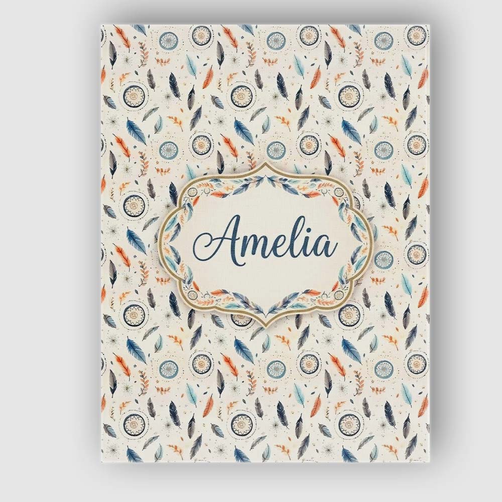 Personalised Name Boho Feathers Leaves Custom Modern Room Accent Elegant Feature Canvas Wall Art Print Decor Picture Ready to Hang