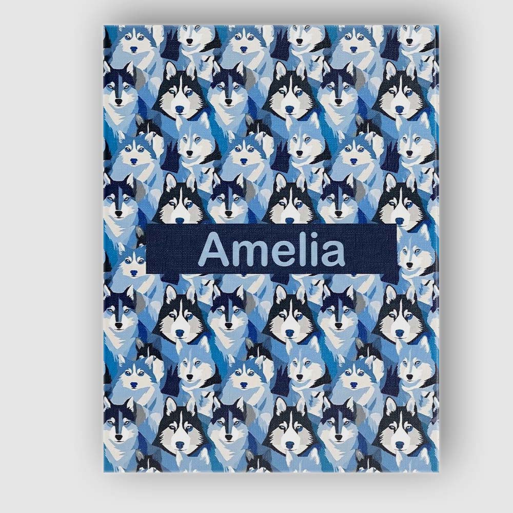 Personalised Name Blue Tone Husky Dog Faces Custom Bespoke Interior Contemporary Canvas Wall Art Print Decor Picture Ready to Hang