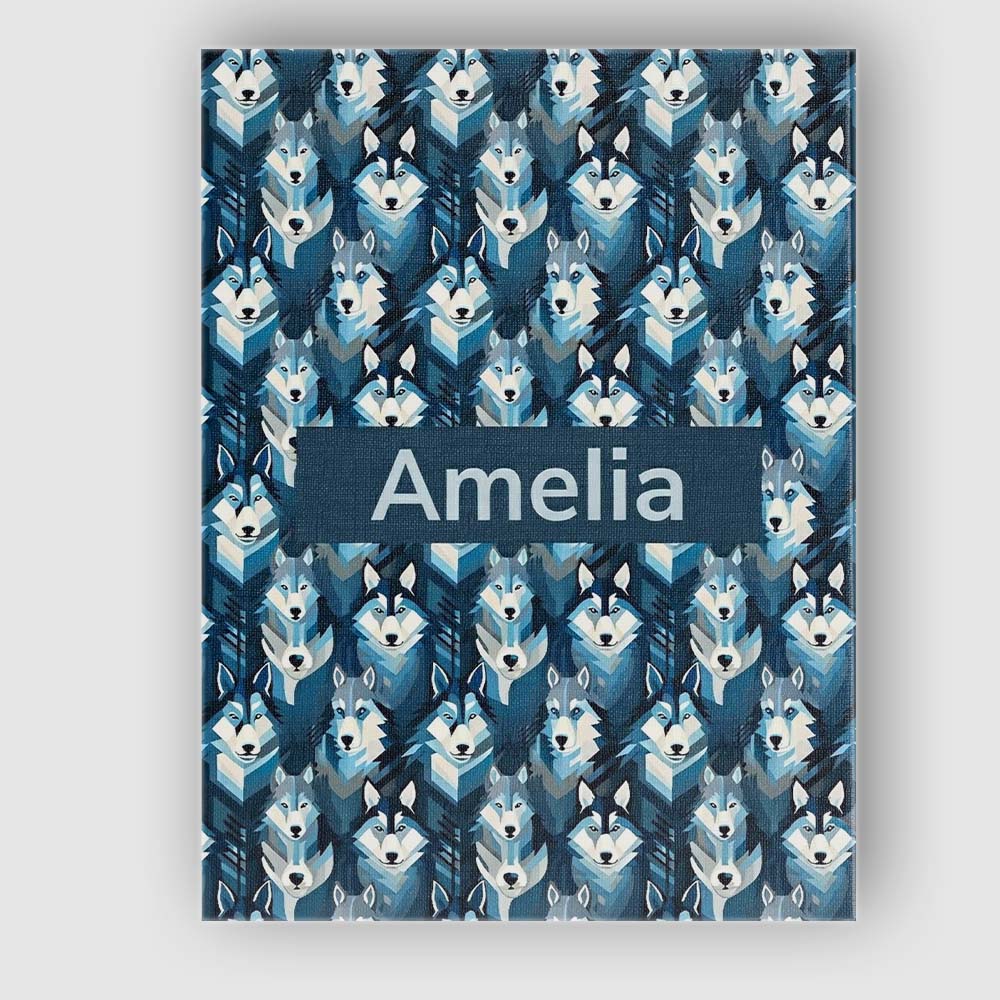 Personalised Name Cool Blue Husky Dog Custom Modern Room Accent Creative Decorator Style Canvas Wall Art Print Decor Picture Ready to Hang