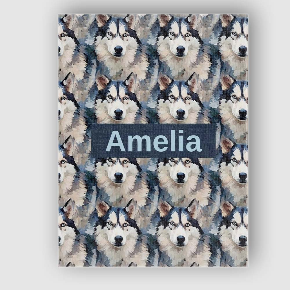Personalised Name Realistic Husky Dog Custom Modern Room Accent Creative Decorator Style Canvas Wall Art Print Decor Picture Ready to Hang