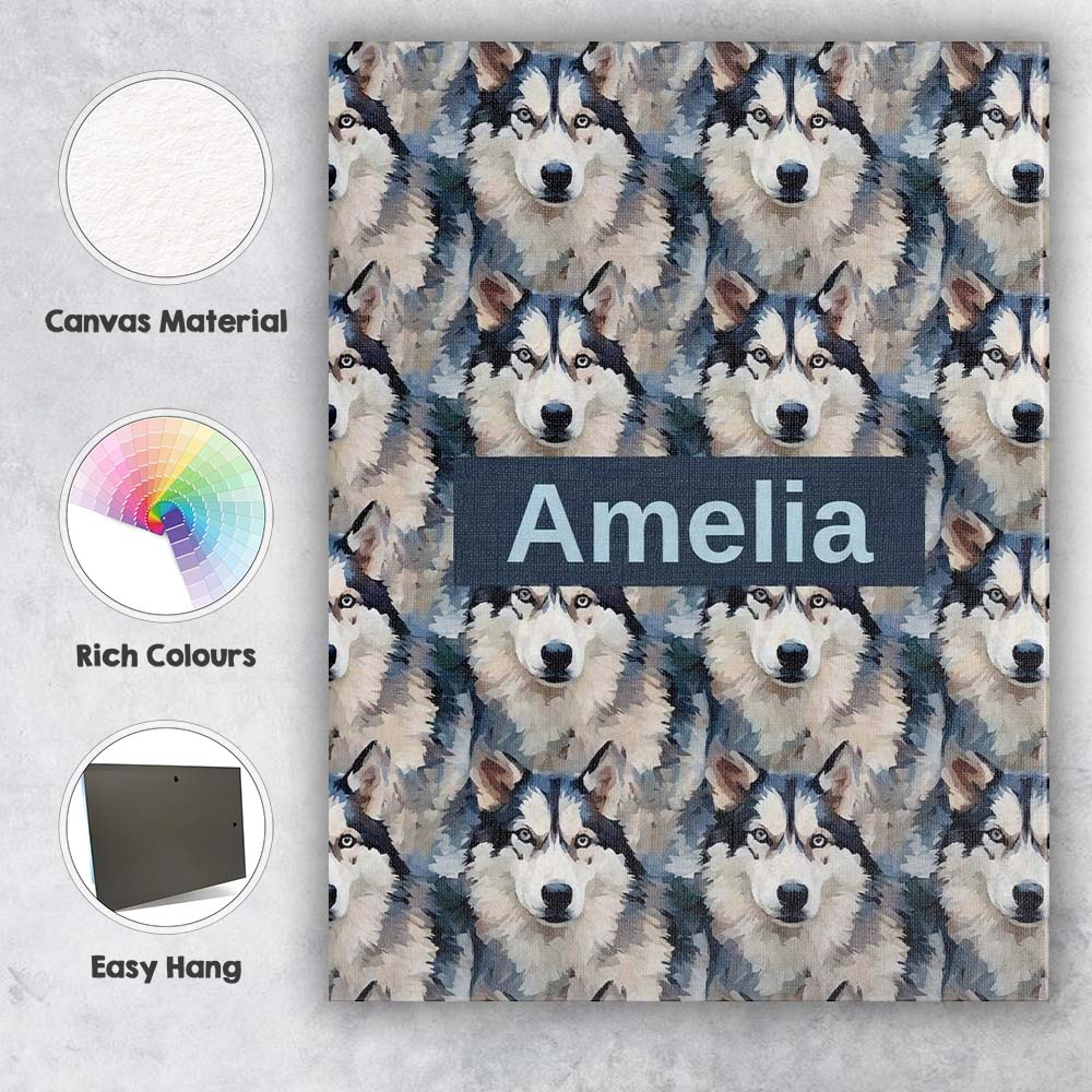 Personalised Name Realistic Husky Dog Custom Modern Room Accent Creative Decorator Style Canvas Wall Art Print Decor Picture Ready to Hang