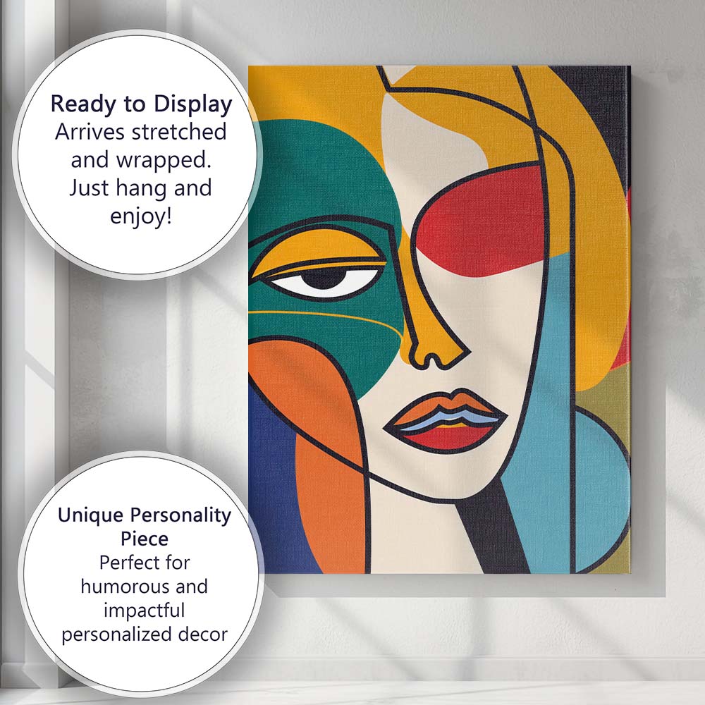 Abstract Colour Block Cubist Woman Portrait Canvas Wall Art Print Decor Picture Ready to Hang