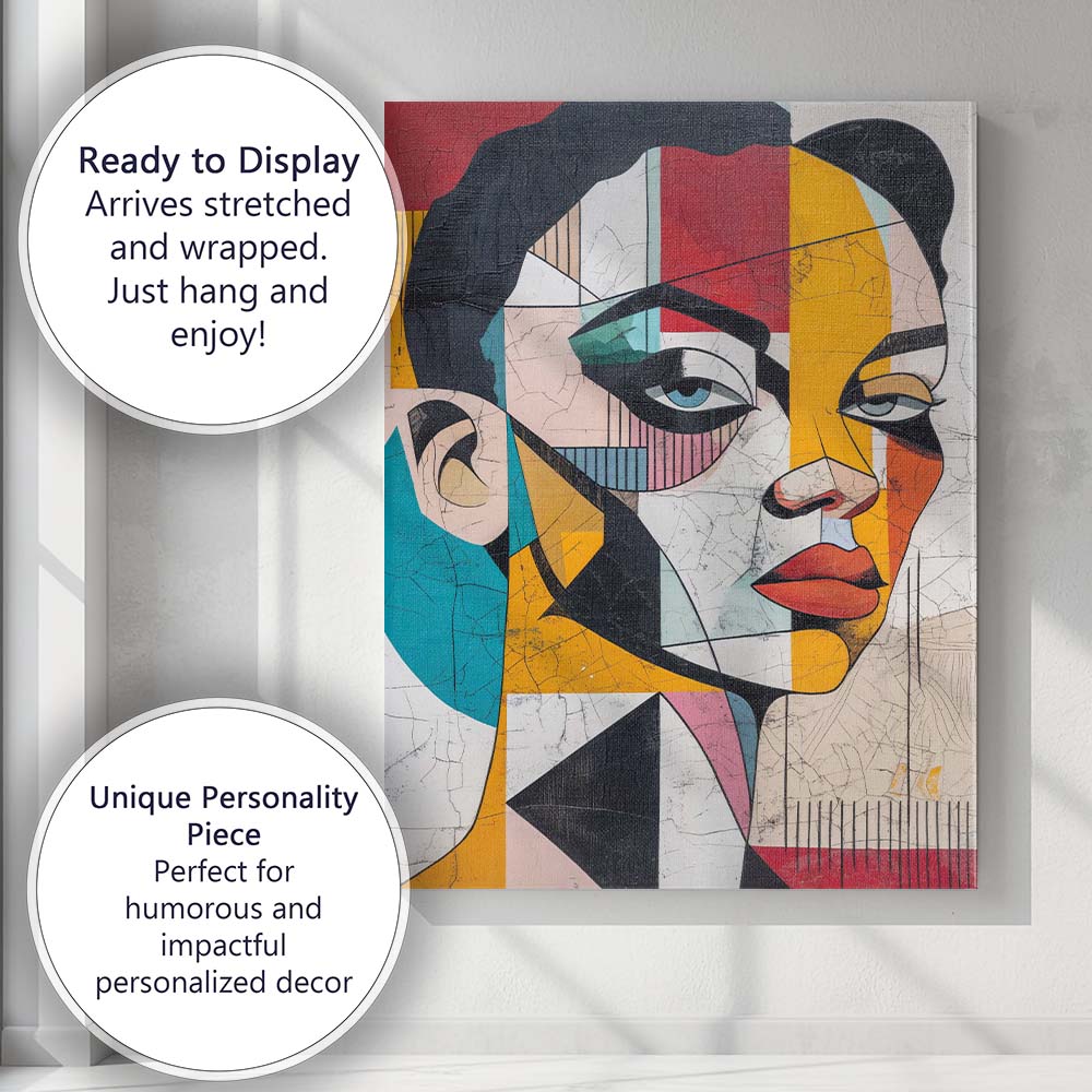 Textured Modern Cubist Abstract Face Portrait Canvas Wall Art Print Decor Picture Ready to Hang