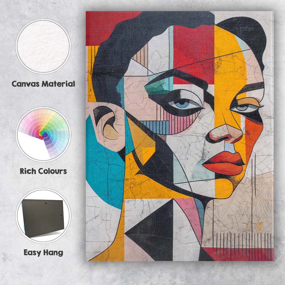 Textured Modern Cubist Abstract Face Portrait Canvas Wall Art Print Decor Picture Ready to Hang