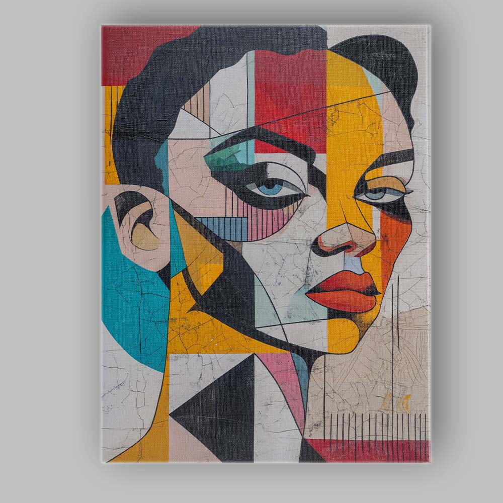 Textured Modern Cubist Abstract Face Portrait Canvas Wall Art Print Decor Picture Ready to Hang