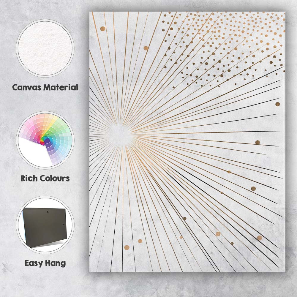 Minimalist Golden Sunburst Abstract Radiating Lines Canvas Wall Art Print Decor Picture Ready to Hang
