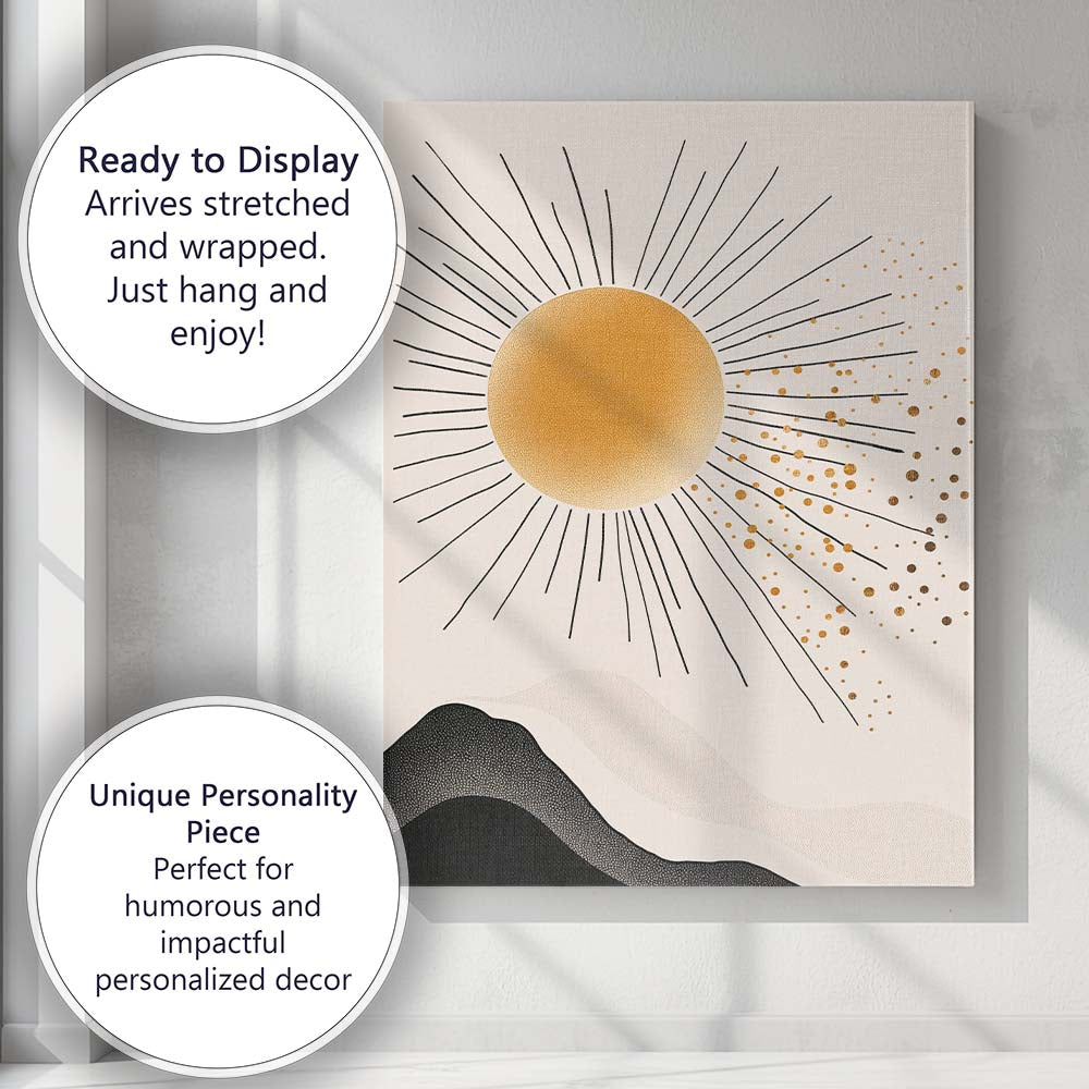 Minimalist Golden Sun Mountain Landscape Abstract Canvas Wall Art Print Decor Picture Ready to Hang