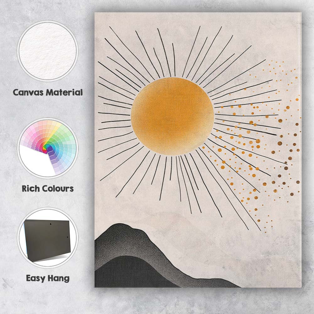 Minimalist Golden Sun Mountain Landscape Abstract Canvas Wall Art Print Decor Picture Ready to Hang