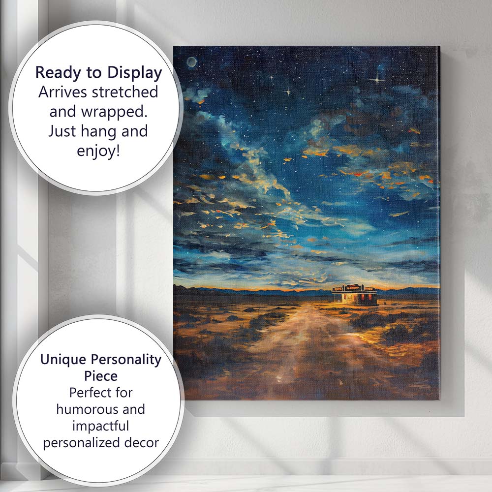 Starry Desert Night Roadside Diner Landscape Canvas Wall Art Print Decor Picture Ready to Hang