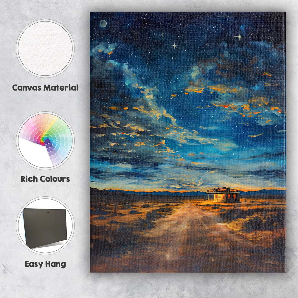 Starry Desert Night Roadside Diner Landscape Canvas Wall Art Print Decor Picture Ready to Hang