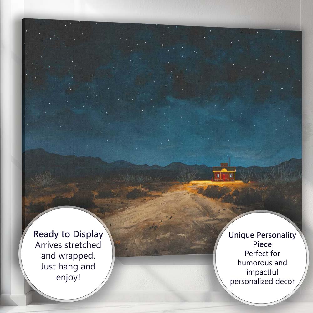 Lone Desert Cabin Under Starry Night Sky Canvas Wall Art Print Decor Picture Ready to Hang