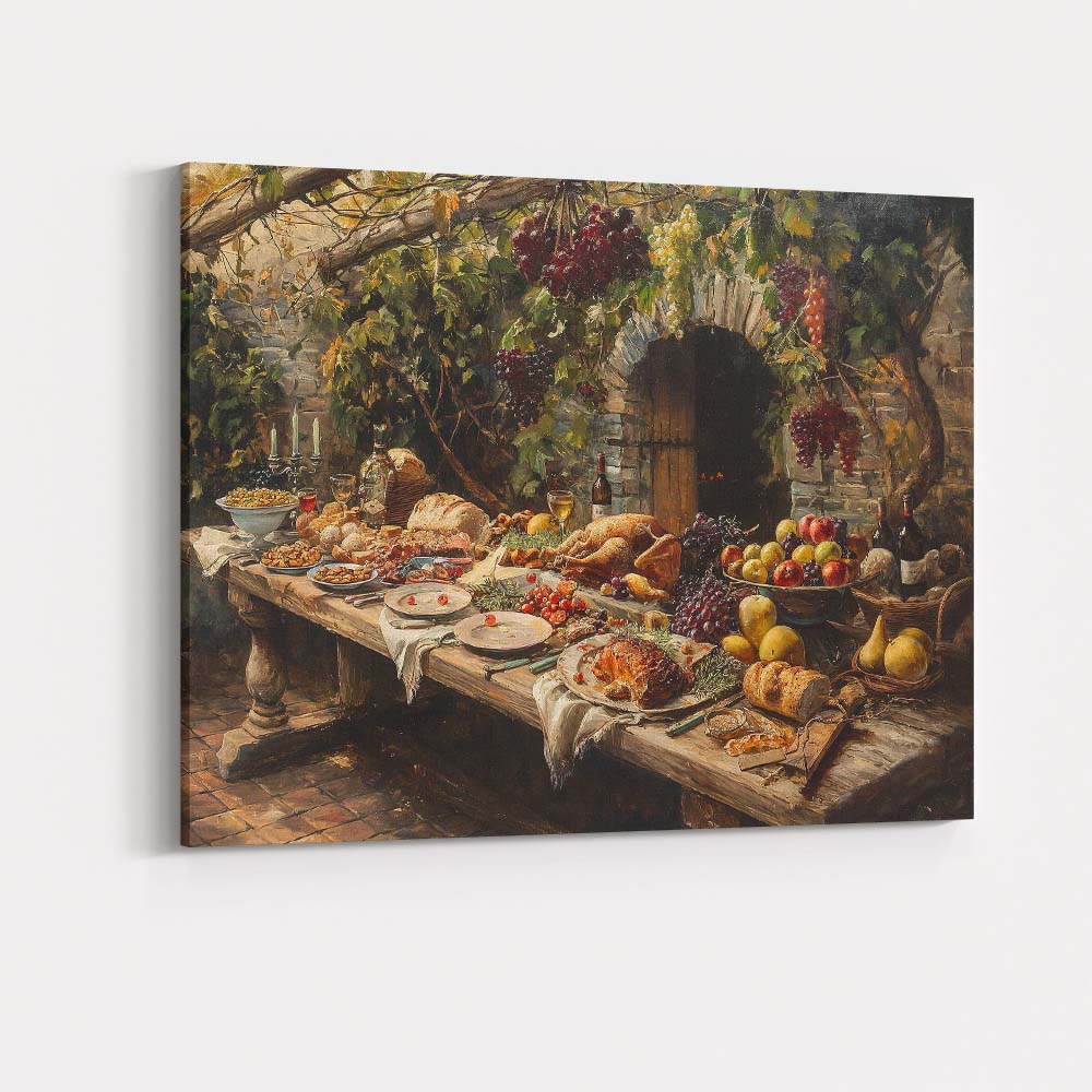 Rustic Vineyard Harvest Feast Country Dining Table Canvas Wall Art Print Decor Picture Ready to Hang