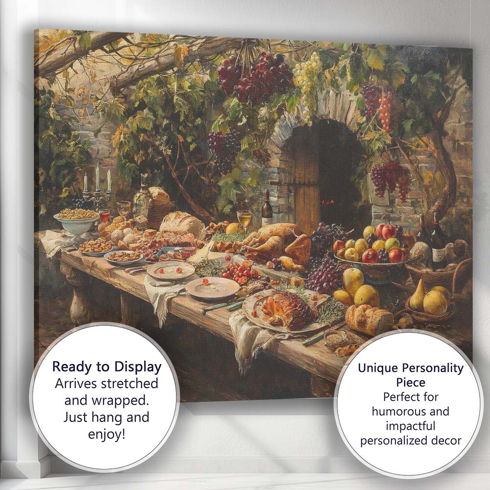 Rustic Vineyard Harvest Feast Country Dining Table Canvas Wall Art Print Decor Picture Ready to Hang