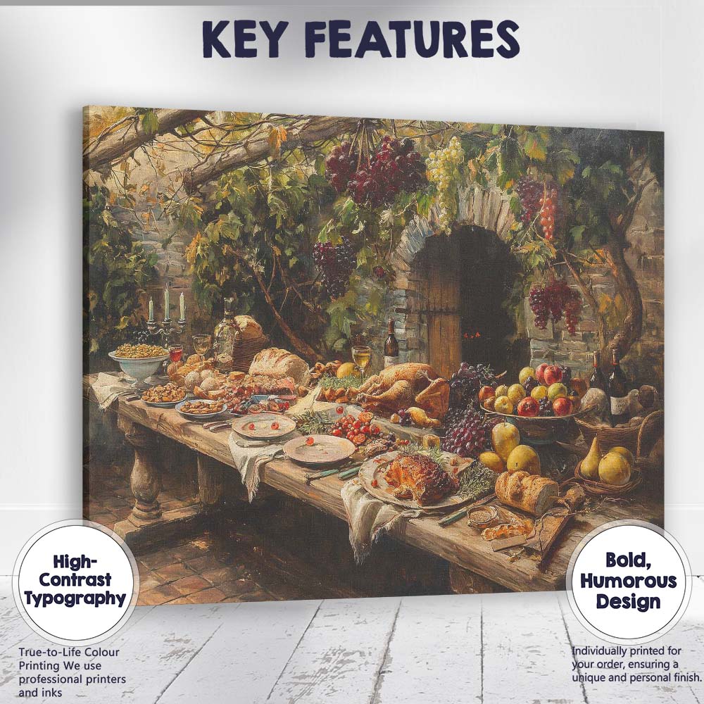 Rustic Vineyard Harvest Feast Country Dining Table Canvas Wall Art Print Decor Picture Ready to Hang